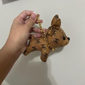 Brown Dog Keychain with Gold Chain
